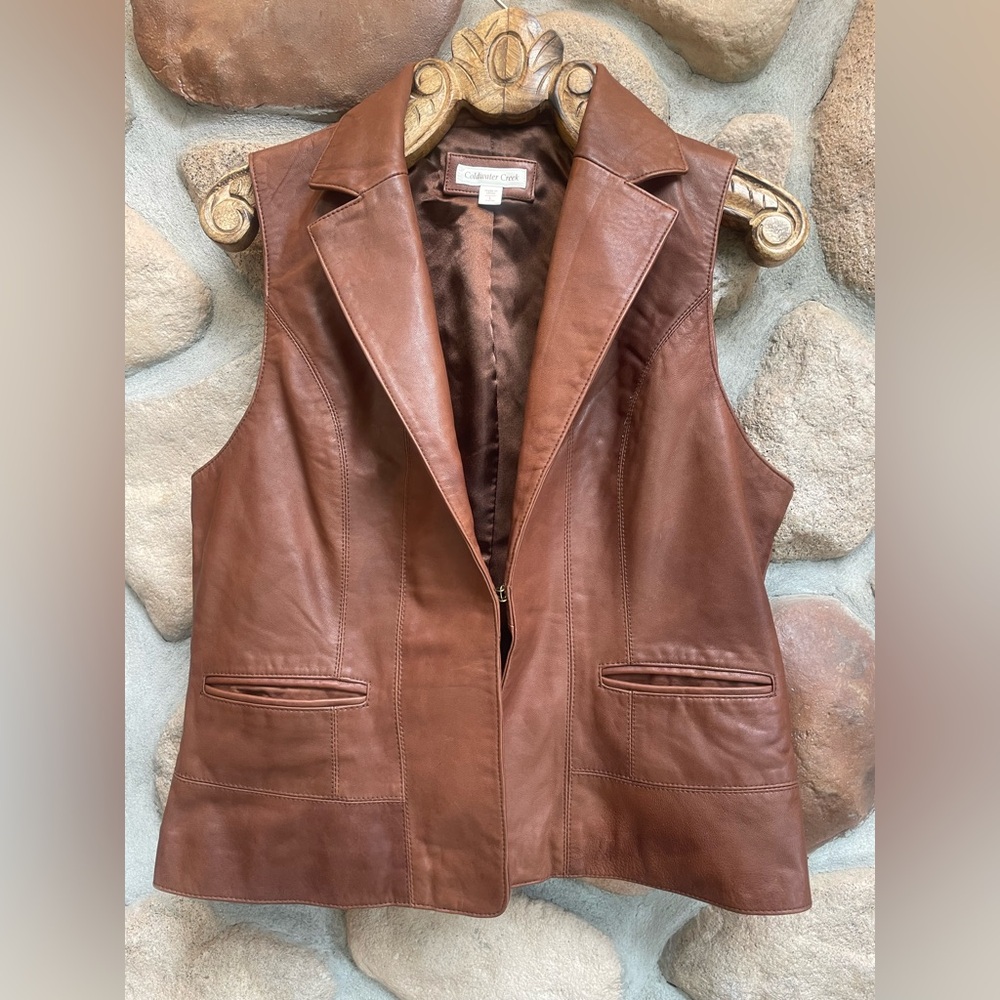 COLDWATER CREEK Beautiful Brown BUTTER SOFT Leather vest! L 12-14